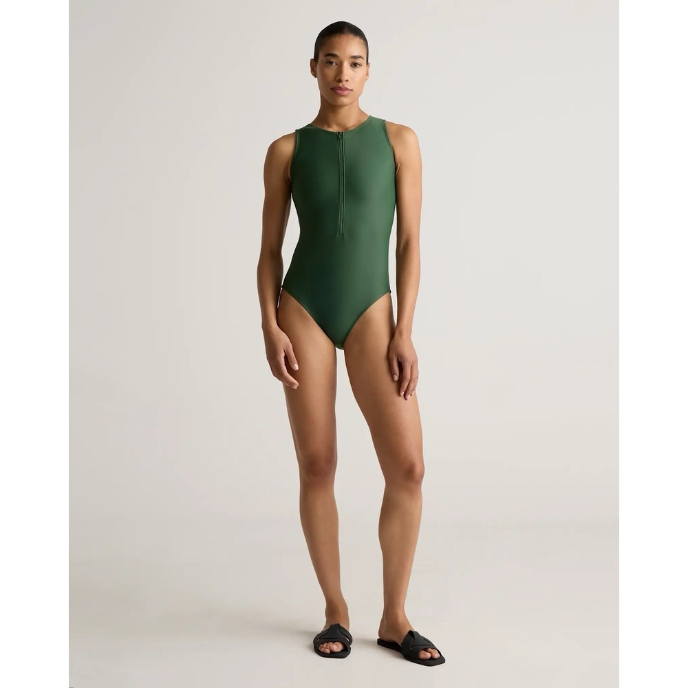 NWT Quince Palm Green Italian‎ Zip-Front One-Piece Swimsuit Size XS